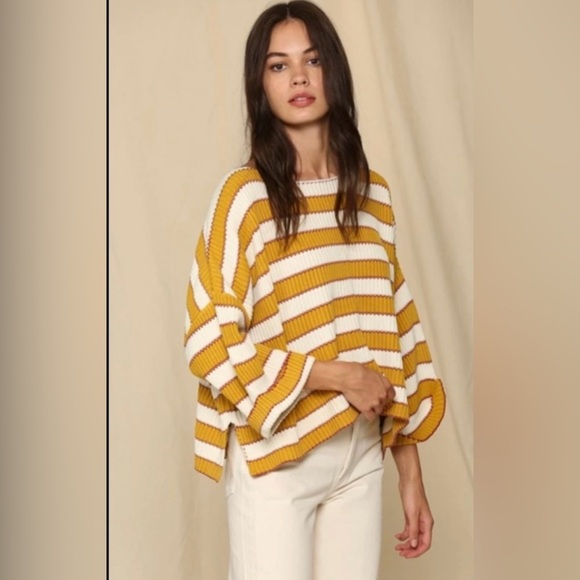 By Together Yellow Stripe Boxy Cotton Sweater - Picture 4 of 12